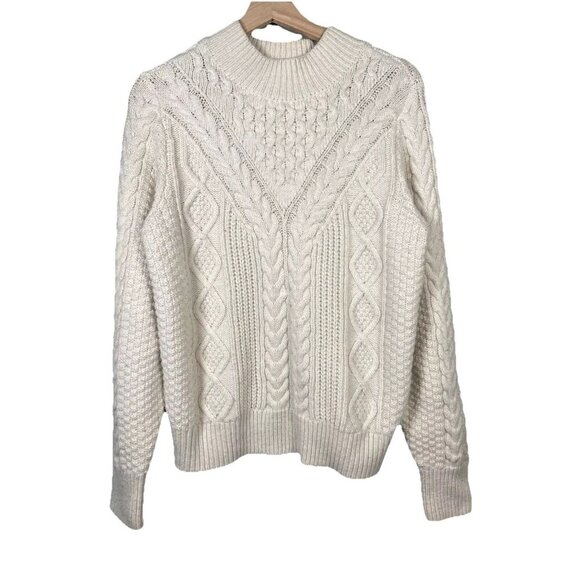 Abercrombie & Fitch Women's Size Large Cable Knit Cream Ivory Sweater Fisherman - Picture 1 of 8